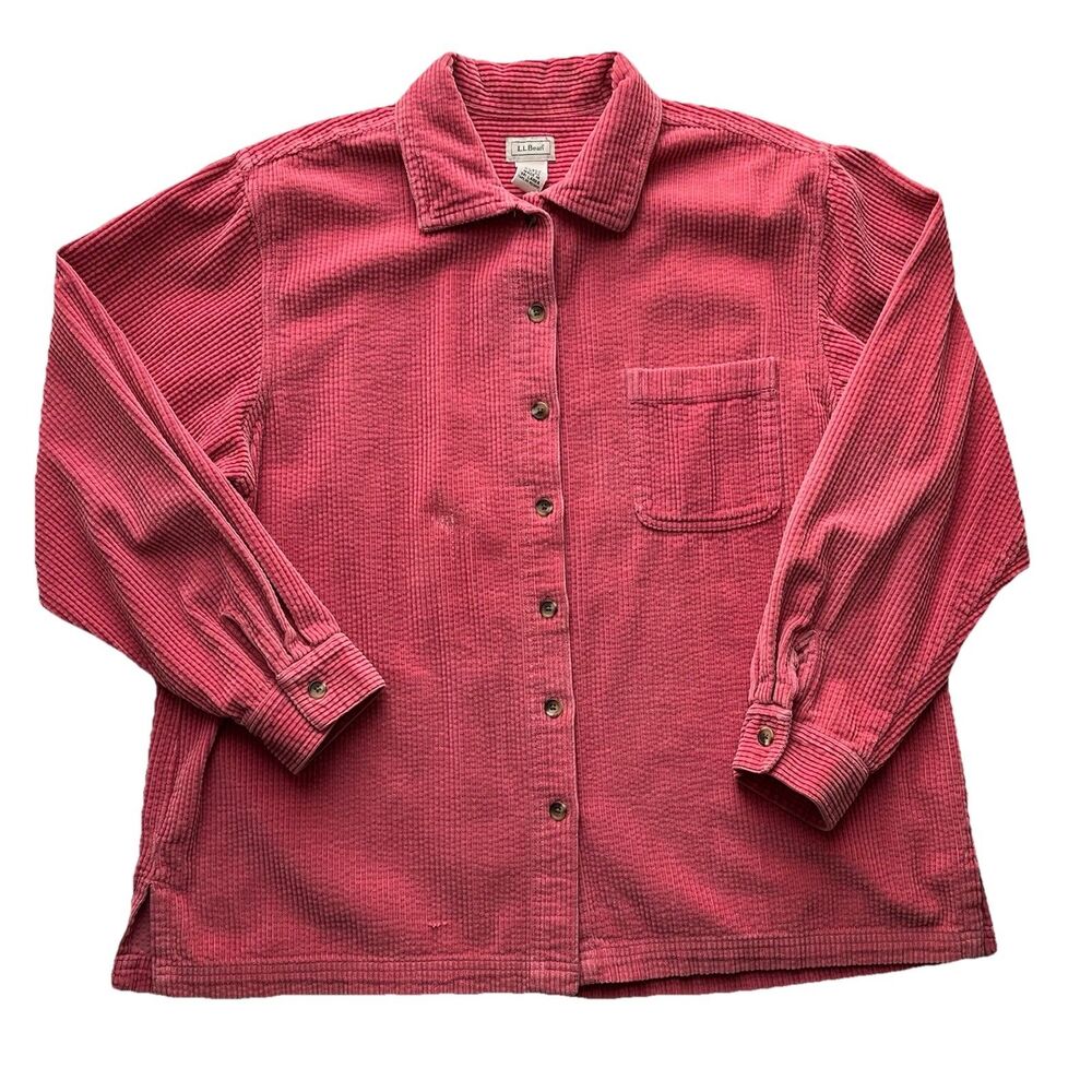 LL Bean Corduroy Shacket Womens XL Pink Button Up Wide Wale Shirt Jacket Cabin